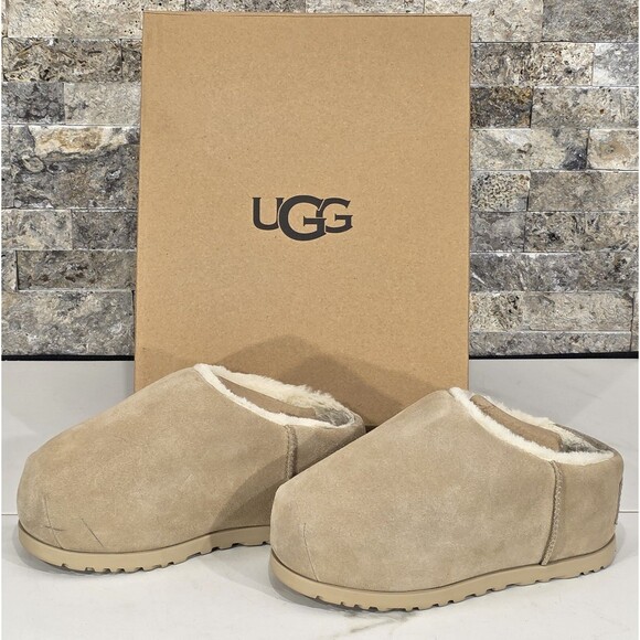UGG Womens Pumped Slide Beige Suede Shoes Mustard Seed 1158215 Size 7 Maximalist